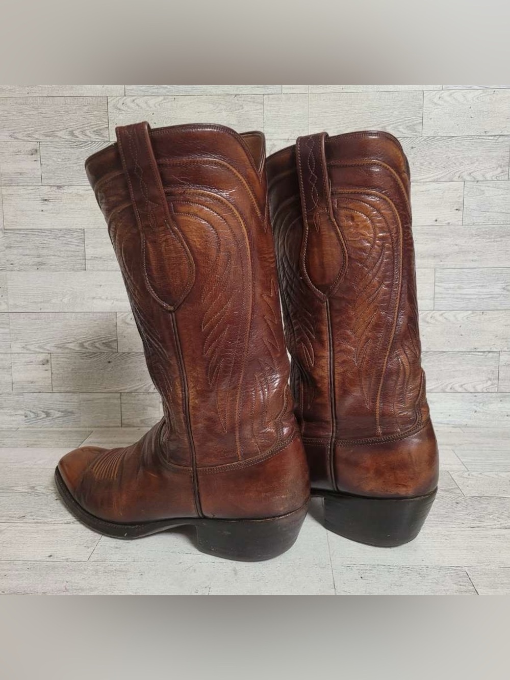 Women’s Lucchese San Antonio 2083 Brown Mohagany Leather Cowboy Boots Size 9B - Picture 4 of 11